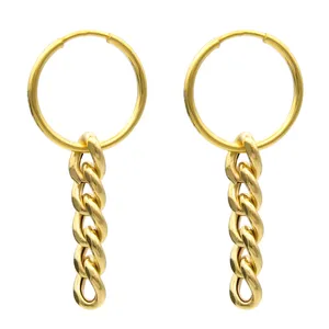 گوشواره طلا 18 عیار زنانه کاپانی مدل حلقه ای با آویز کد KE021