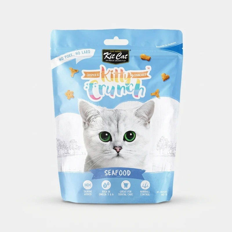 تشویقی بچه گربه کیت کت مدل Kitty Crunch طعم غذاهای دریایی وزن 60 گرم