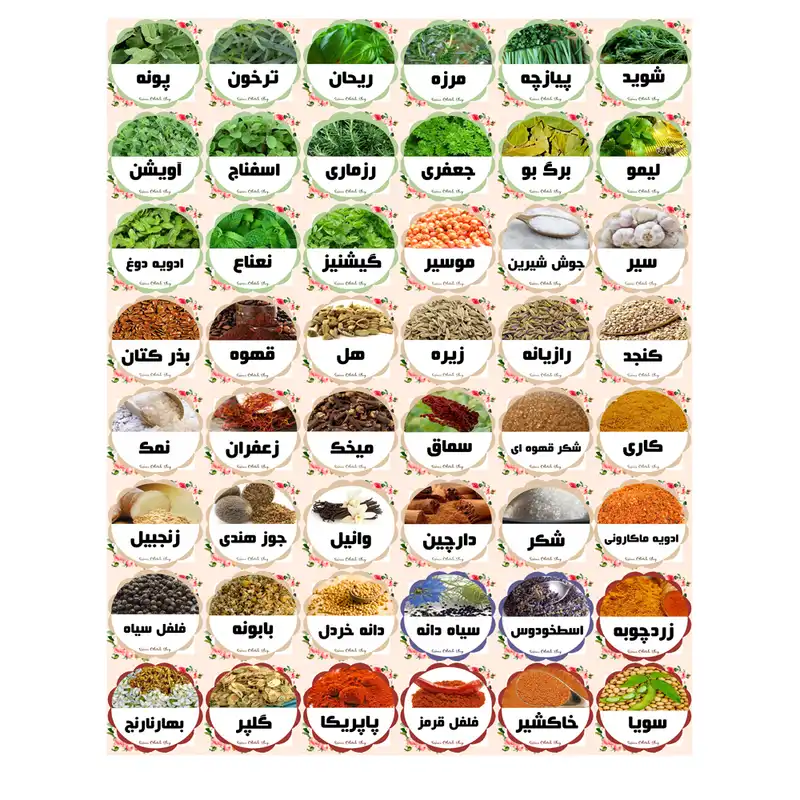برچسب طرح ادویه و سبزیجات بسته 48 عددی