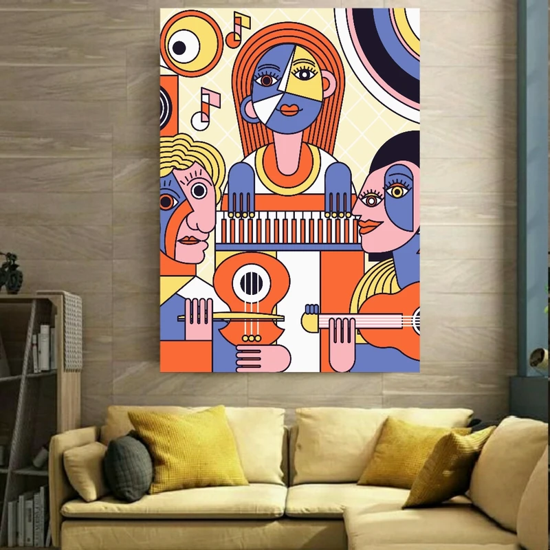 پوستر پارچه ای طرح کوبیسم مدل آرامش در موسیقی کد v63