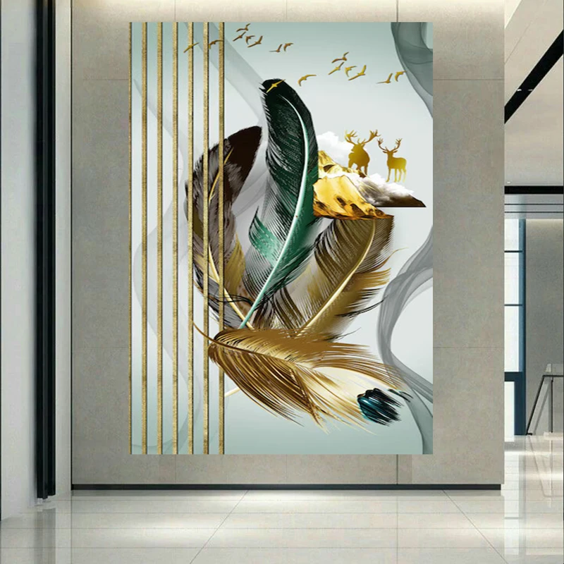 پوستر دیواری طرح پر مدل گوزن طلا کد AR304505