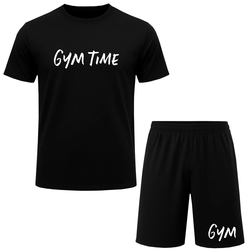 ست تی‌شرت آستین کوتاه و شلوارک راحتی مردانه مدل A202 طرح GYM