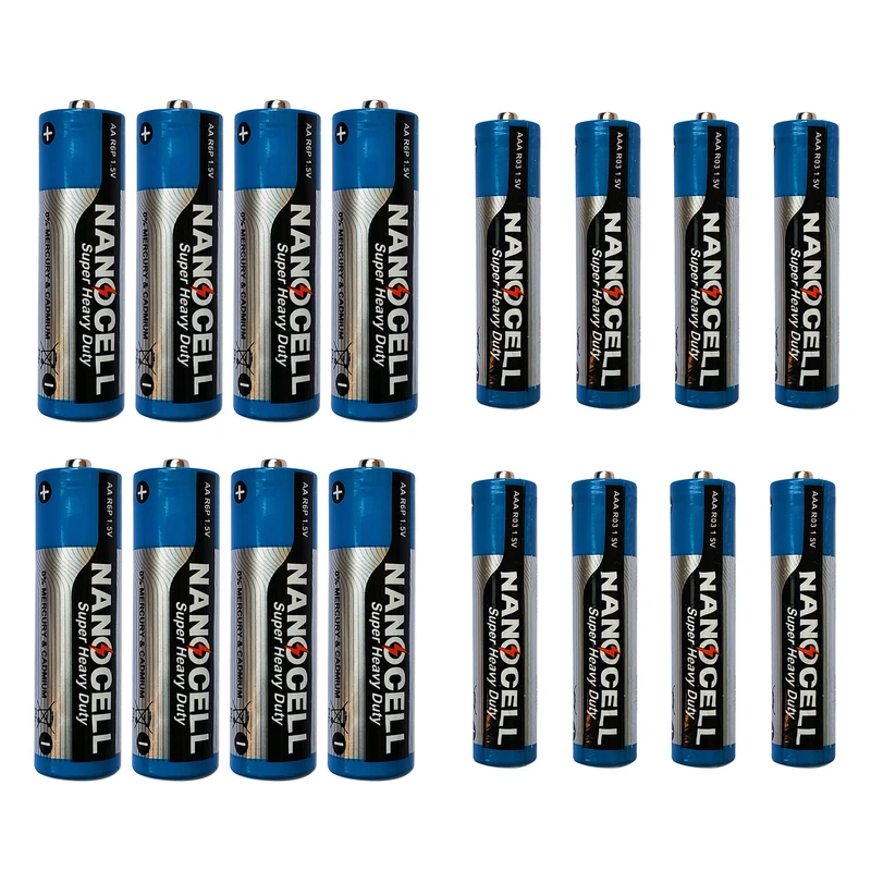 باتری قلمی و نیم قلمی نانوسل مدل Super Heavy Duty بسته 16 عددی