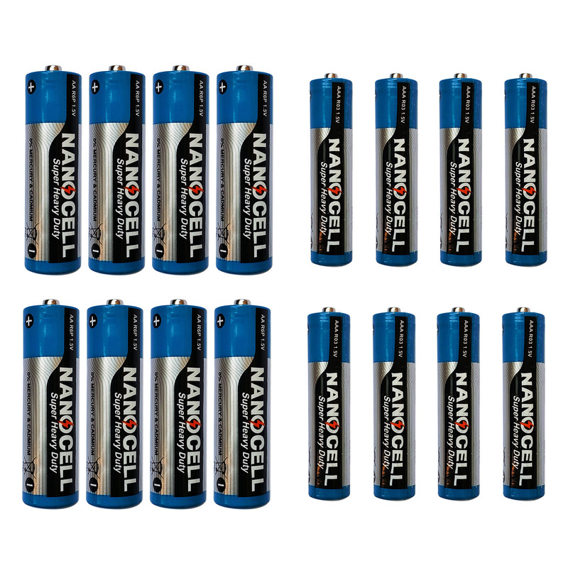 باتری قلمی و نیم قلمی نانوسل مدل Super Heavy Duty بسته 16 عددی