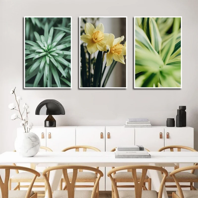 تابلو بکلیت طرح برگ سبز و گل مدل W-2261 مجموعه 3 عددی