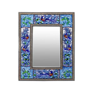 آینه خاتم کاری مدل مینیاتور برجسته طرح گل و مرغ کد 2824Bl