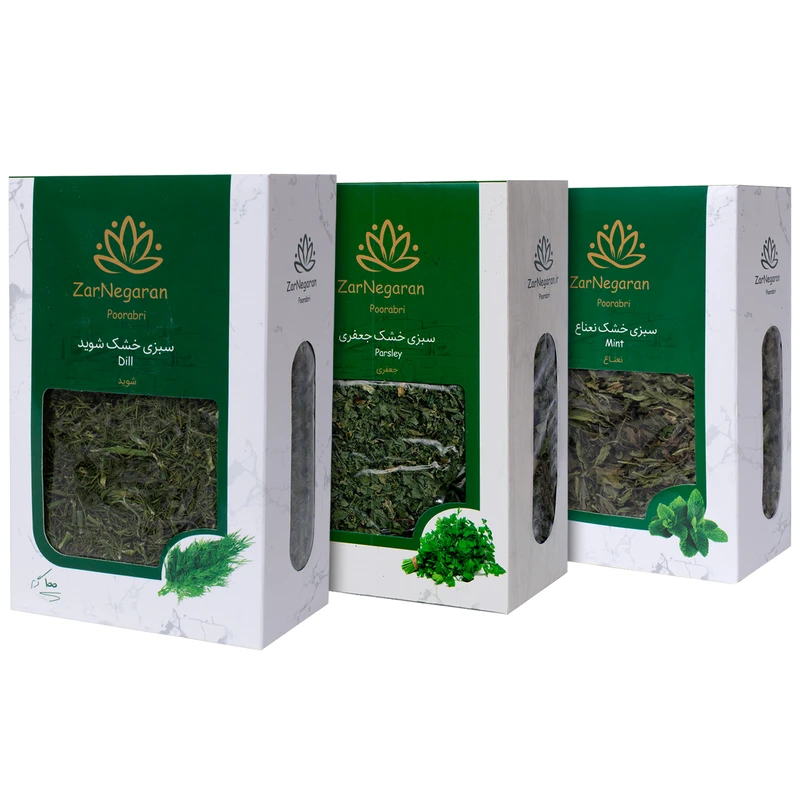 جعفری و شوید و نعنا خشک زرنگاران - 100 گرم بسته 3 عددی