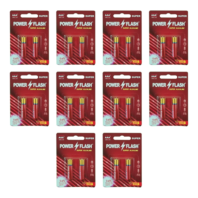 باتری نیم قلمی پاورفلش مدل سوپر آلکالاین بسته ۲۰عددی