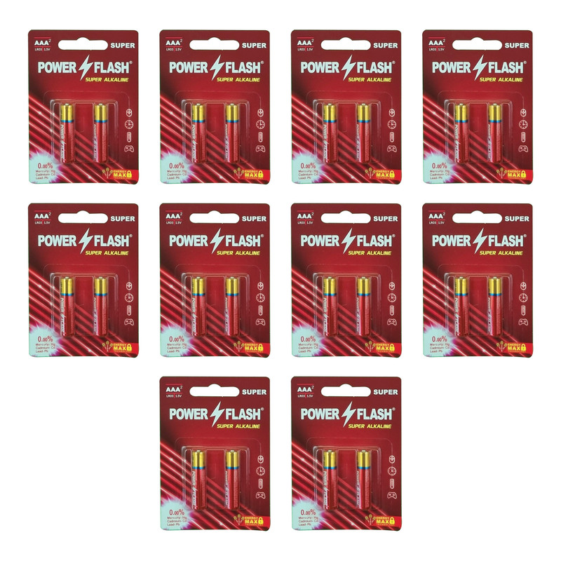 باتری نیم قلمی پاورفلش مدل سوپر آلکالاین بسته ۲۰عددی