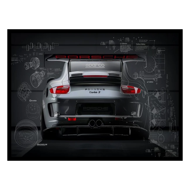 تابلو نوری بکلیت طرح خودرو و ماشین کلاسیک مدرن پورشه مدل B-bu6544 فریم مشکی