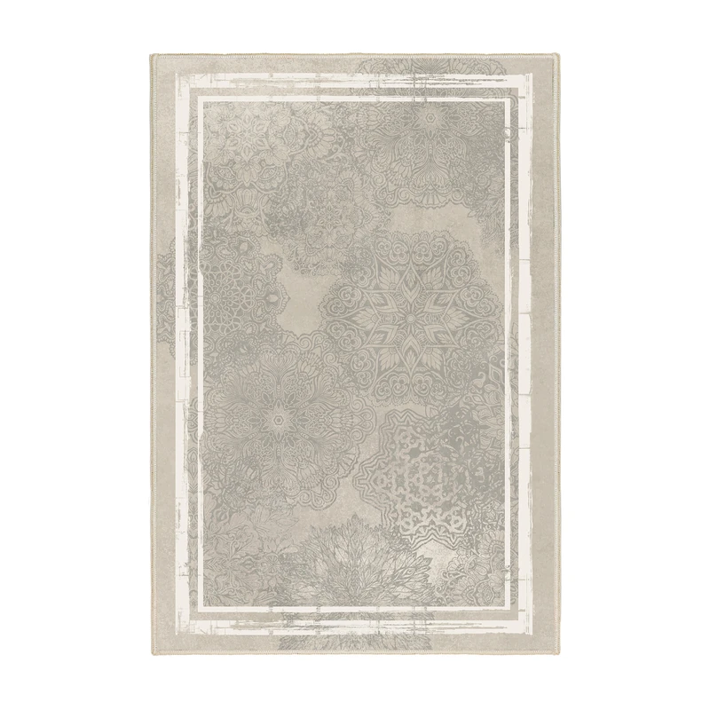 فرش ماشینی 1000 شانه اورکوم زمینه و حاشیه کرم طرح مینیمال تارا کد OR.1111