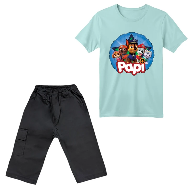 ست تی‌شرت آستین کوتاه و شلوارک پسرانه مدل سگ نگهبان کد ۶