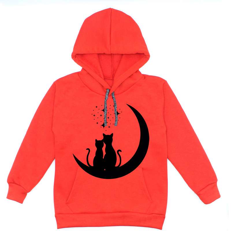 هودی دخترانه مدل گربه و ماه A66 رنگ قرمز