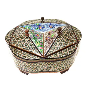 شکلات خوری خاتم کاری مدل نیزه ای طرح گل و مرغ برجسته کد RGB25