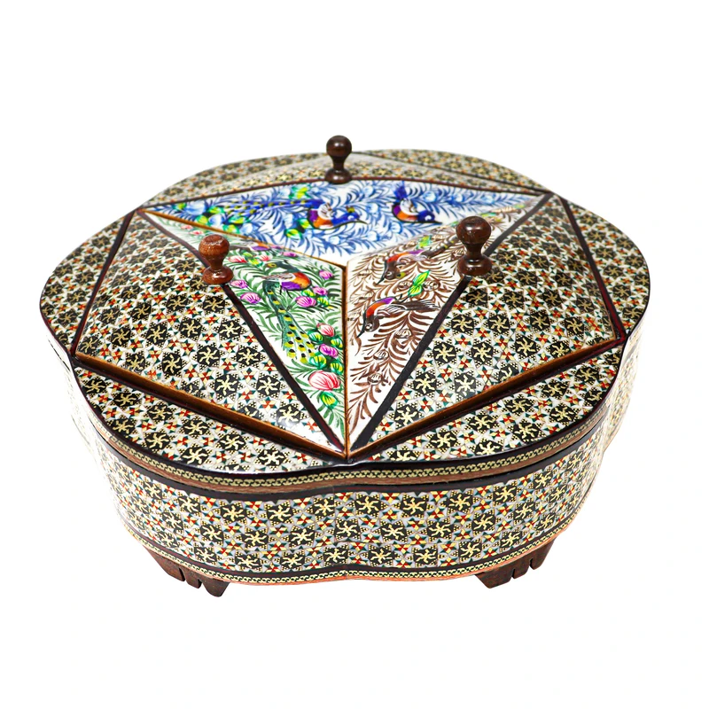 شکلات خوری خاتم کاری مدل نیزه ای طرح گل و مرغ برجسته کد RGB25