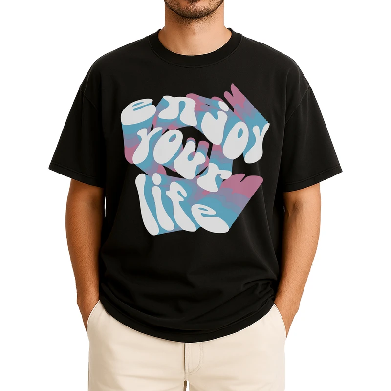 تی‌شرت آستین کوتاه مردانه باهرپوش شرق مدل متن سه بعدی از زندگی لذت ببر z433