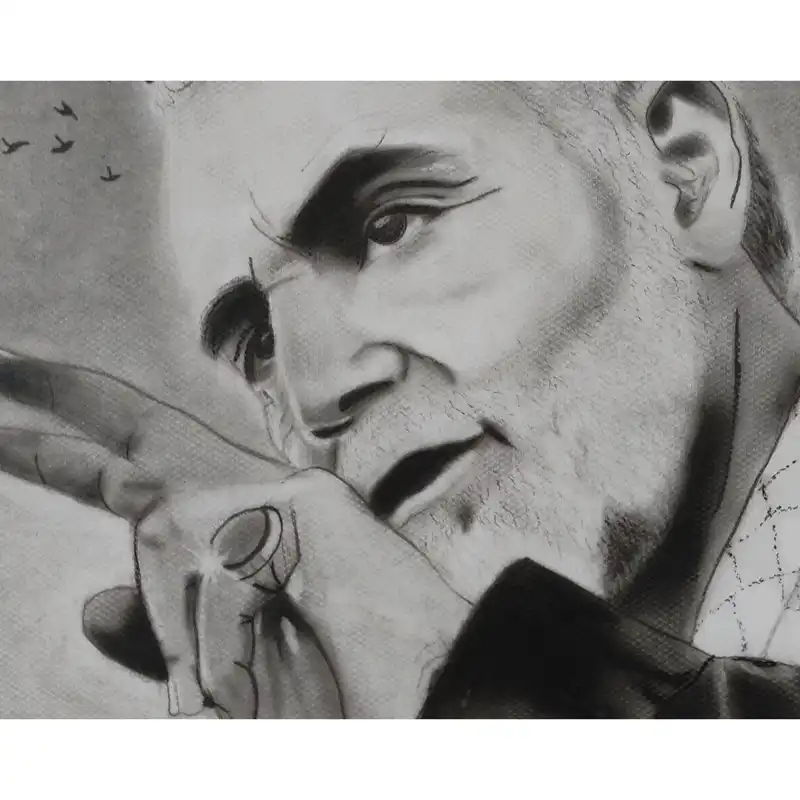 نقاشی سیاه قلم طرح سردار سلیمانی کد 1