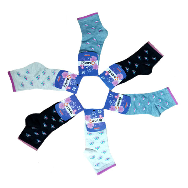 جوراب زنانه مددی طرح گل کد AKO مجموعه 6 عددی