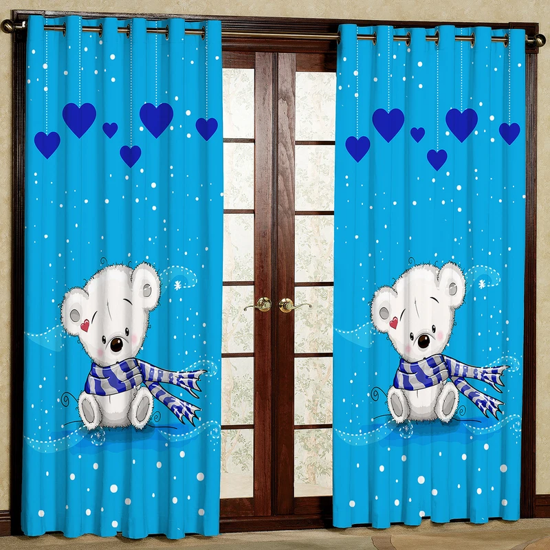 پرده مدل خرس و آویز قلبی  هازان پانچی کد 4421 سایز 140x200 سانتی متر