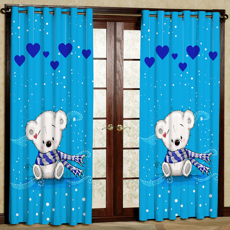 پرده کودک مدل خرس و آویز قلبی هازان پانچی کد 4421 سایز 140x200 سانتی متر