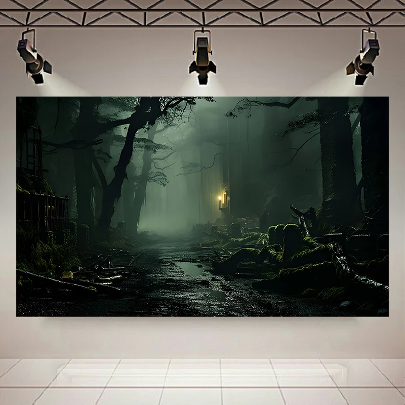 تابلو بوم طرح مخمل جنگل بارانی مدل دارک کد AR3058550