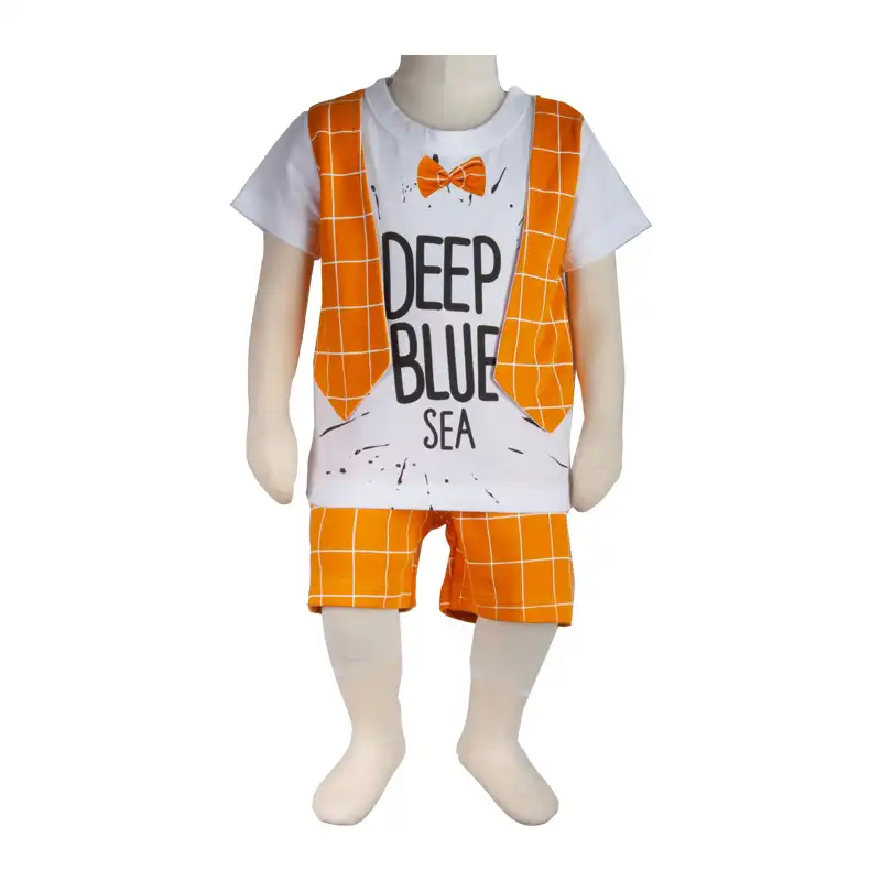 ست تی شرت و شلوارک نوزادی آدمک مدل جلیقه کد 160005