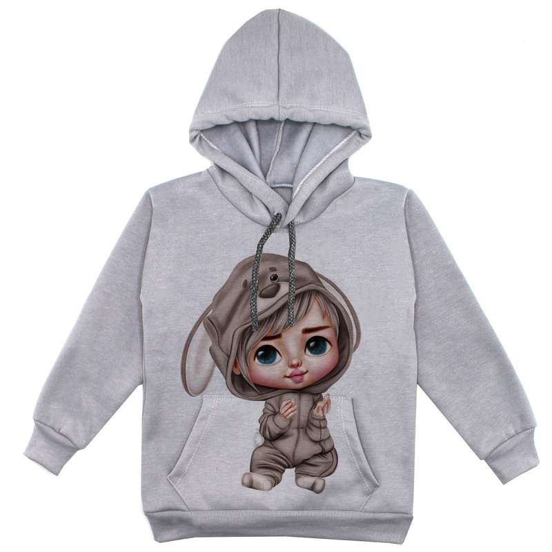 هودی دخترانه مدل دخترخرگوش F54 رنگ طوسی