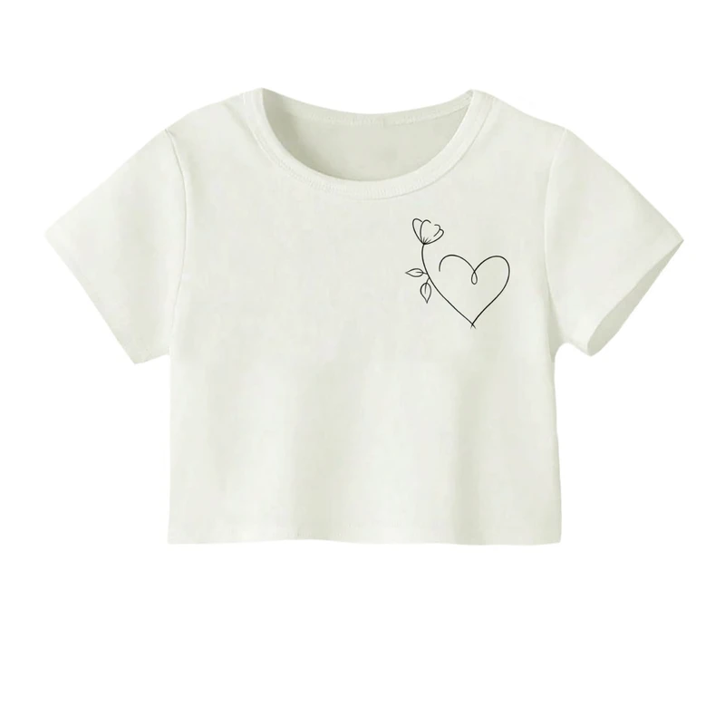 کراپ‌ تی‌شرت آستین کوتاه زنانه مدل قلب خطی