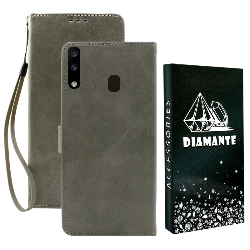 کیف کلاسوری دیامانته مدل Gray Bk مناسب برای گوشی موبایل سامسونگ Galaxy A30 به همراه بندآویز