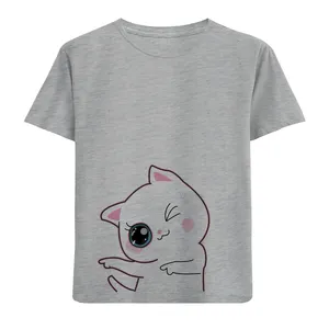 تی شرت آستین کوتاه دخترانه مدل گربه D117