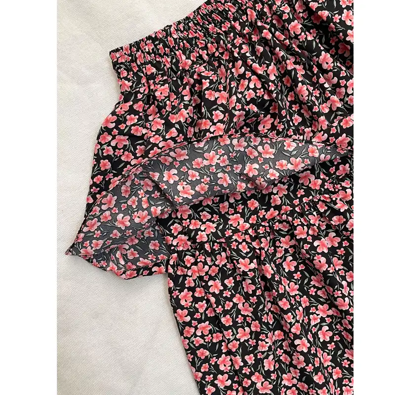 دامن چین‌دار زنانه مدل طبقه ای رنگ مشکی