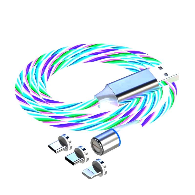 کابل تبدیل مغناطیسی USB به MicroUSB / USB-C / لایتنینگ مدل RGB 1x3 طول 1 متر