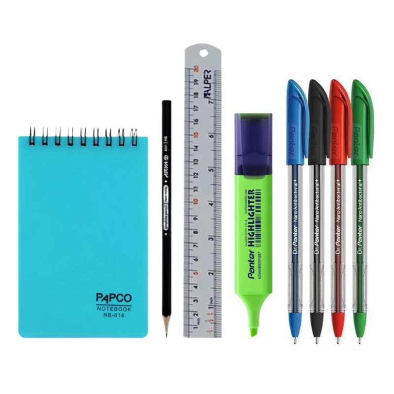 دفتر یادداشت ۱۰۰ برگ پاپکو مدل ۶۱۶ به همراه ماژیک و مداد و خودکار بسته ۸ عددی