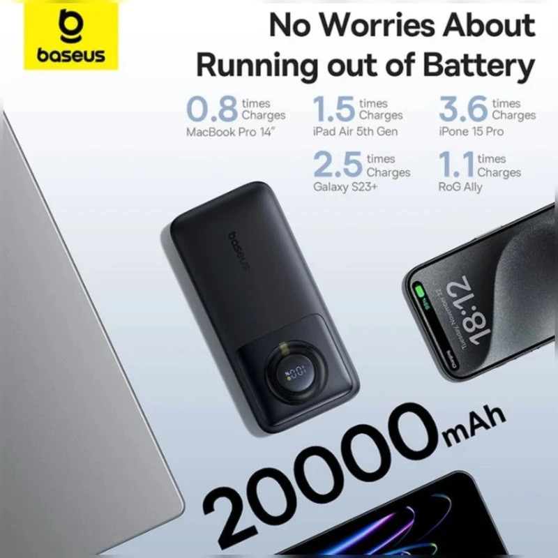 پاوربانک بیسوس مدل 65W NOMOS ظرفیت 20000 هزار میلی آمپر همراه با کابل USB-C