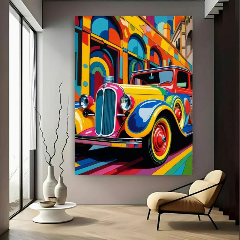 پوستر پارچه ای طرح مخمل ماشین مدل رنگارنگ کد FP106464