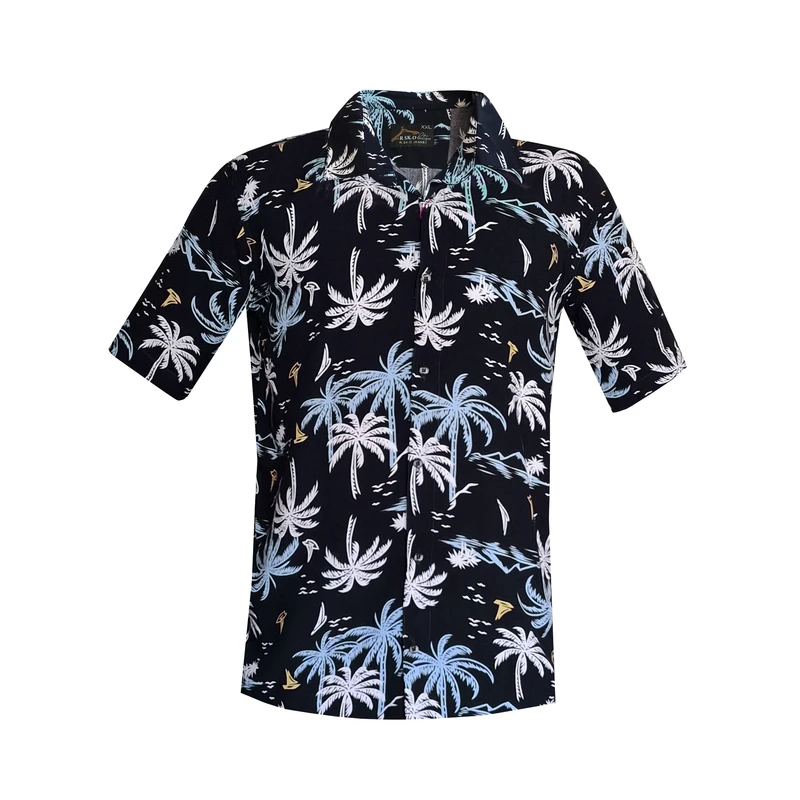 پیراهن آستین کوتاه یقه برگردان مردانه مدل هاوایی نخل کد N-AB-S