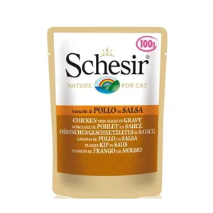پوچ گربه شسیر مدل chicken thin slicse in Gravr وزن ۱۰۰ گرم