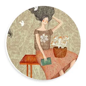  دیوارکوب طرح دختر کتابخوان و گلدان گل مدل wtb611
