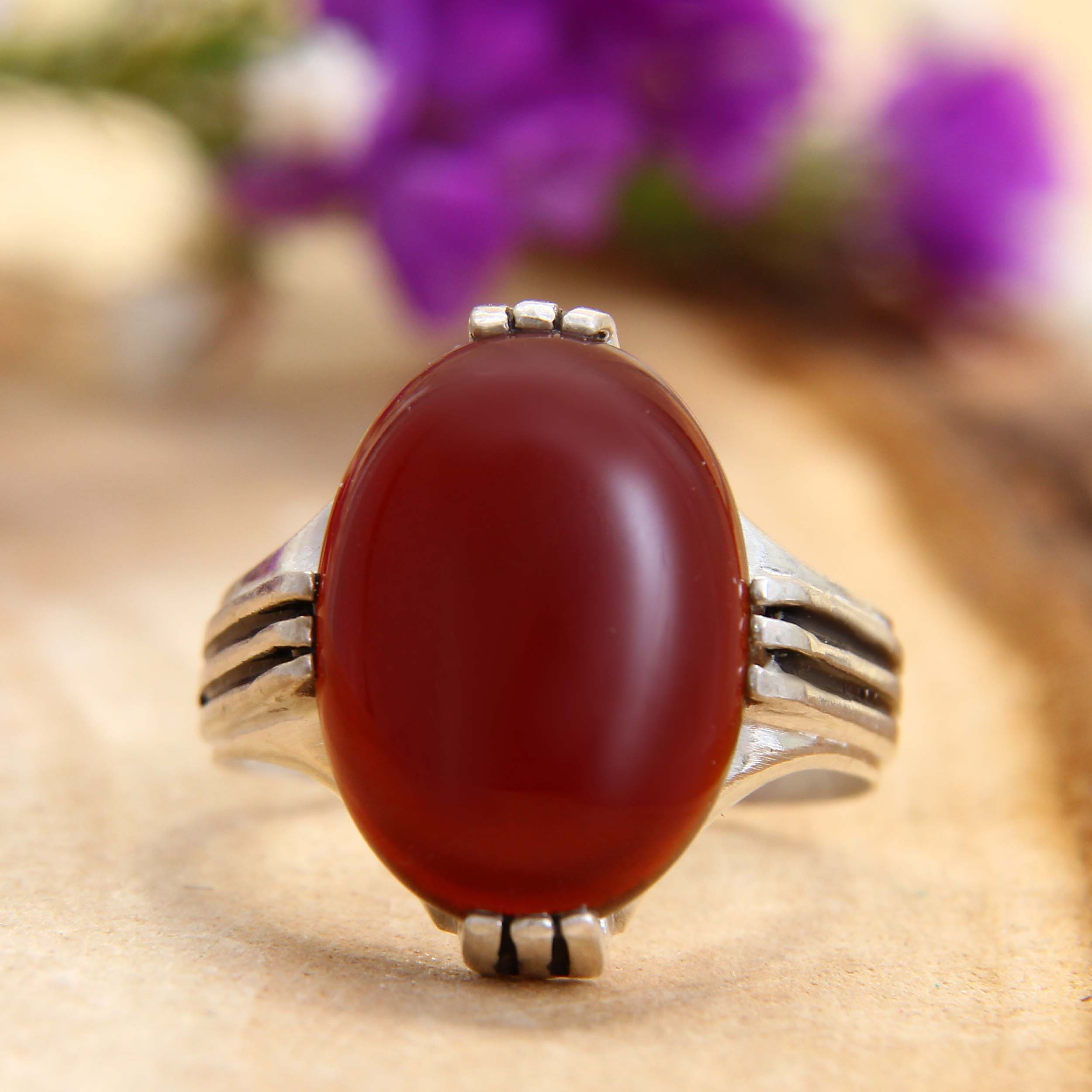 انگشتر نقره مردانه بازرگانی میلادی مدل عقیق سرخ رکاب 4 چنگ سیلندری کد AM_194