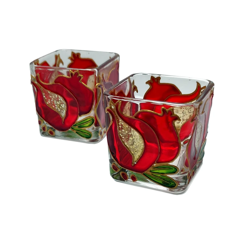 جاشمعی شیشه ای ویترای طرح‌ انار مجموعه دو عددی 