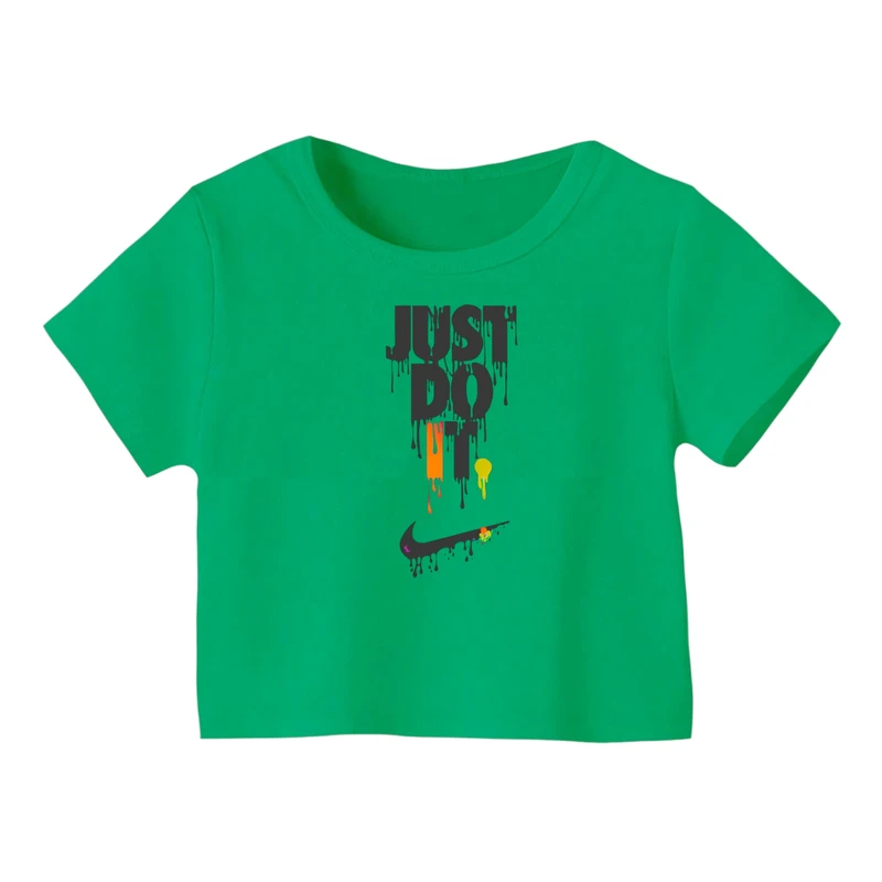 کراپ‌ تی‌شرت آستین کوتاه زنانه مدل لوگو کد 31