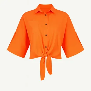 کراپ شومیز آستین سه ربع یقه برگردان زنانه بوخی مدل P40011