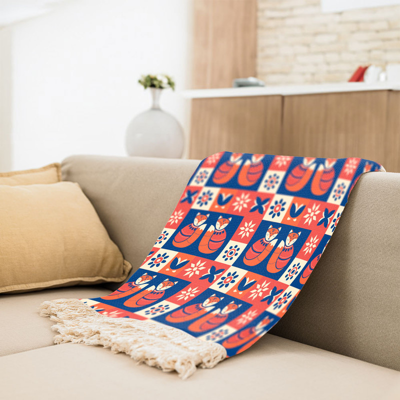 شال مبل طرح روباه سرخ کد Q2SH1039 سایز 100x180 سانتی متر