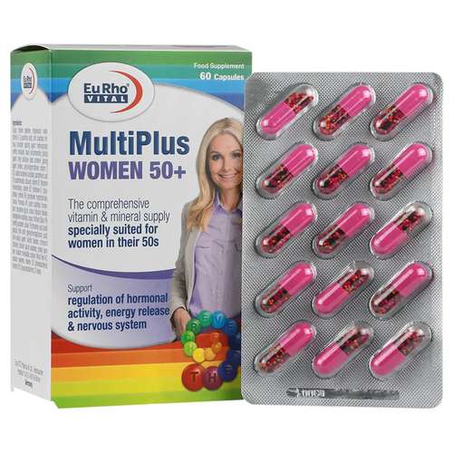 کپسول مولتی پلاس بانوان مثبت 50 یوروویتال بسته 60 عددی