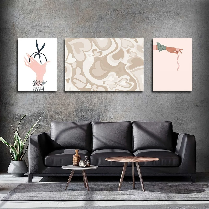 تابلو شاسی بکلیت طرح نقاشی قیچی و خیاطی مدل SH-2782 مجموعه 3 عددی