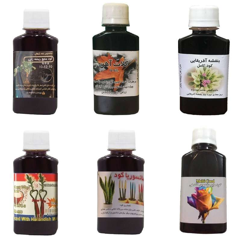 کود مایع فسفر ریشه زایی 10-52-10 و کلات آهن و بنفشه آفریقایی و کود بامبو و کود سانسوریا و کود گلدهی مدل life drop حجم 120 میلی لیتر