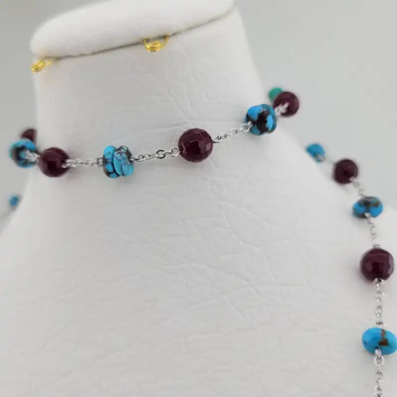 نیم ست زنانه مدل سنگ فیروزه نیشابوری و عقیق یاقوتی کد 90