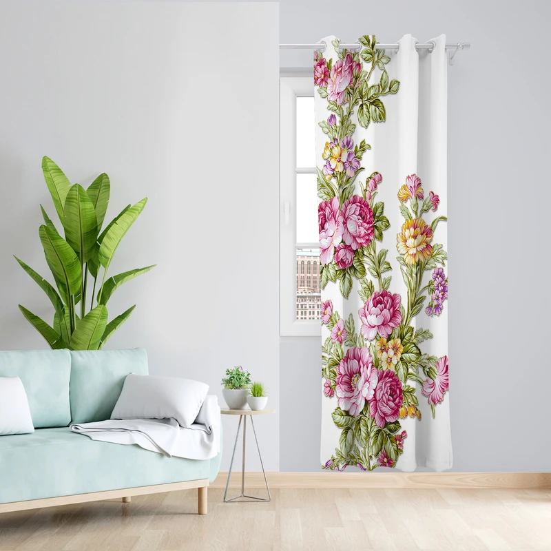 پرده طرح گل مدل مخمل پانچی کد L 512 Z سایز 140x200 سانتی متر