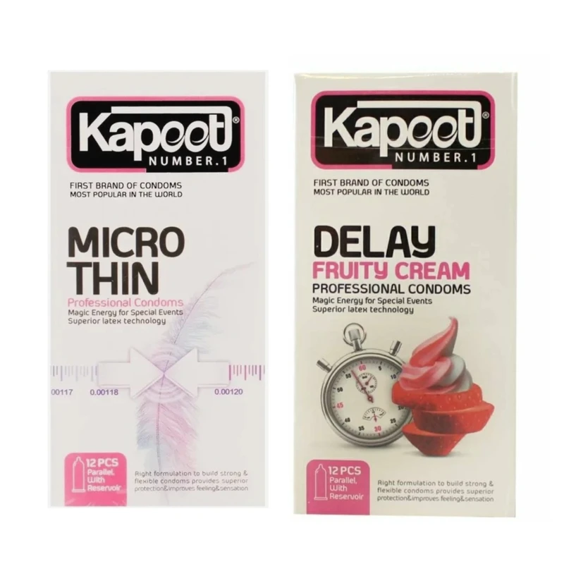 کاندوم تاخیری کاپوت مدل DELAY FRUITY CREAM بسته 12 عددی به همراه کاندوم کلاسیک کاپوت مدل MICRO THIN بسته 12 عددی