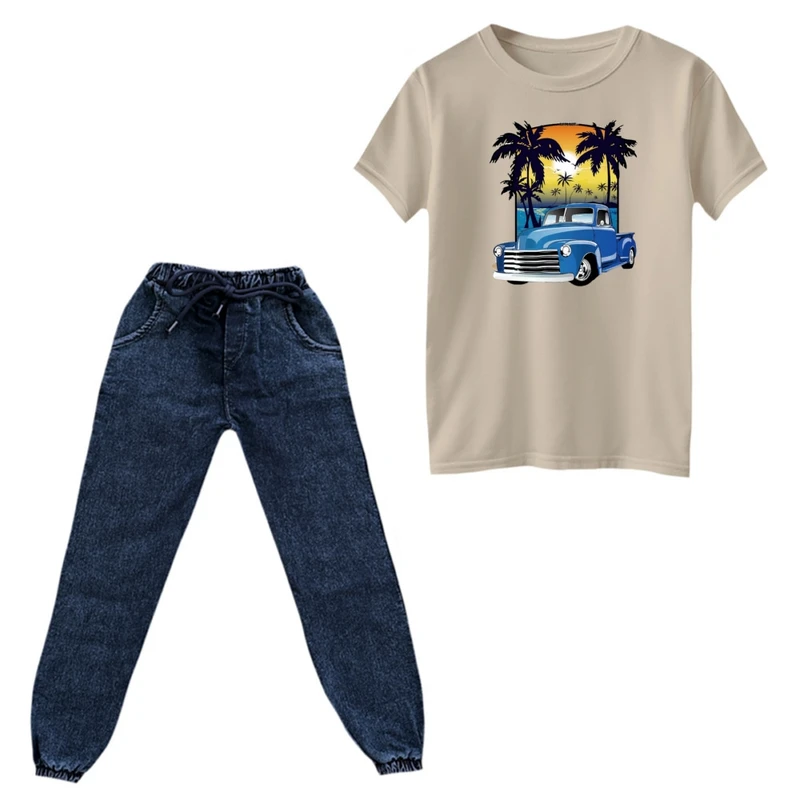 ست تی‌شرت و شلوار پسرانه مدل ماشین کد 06